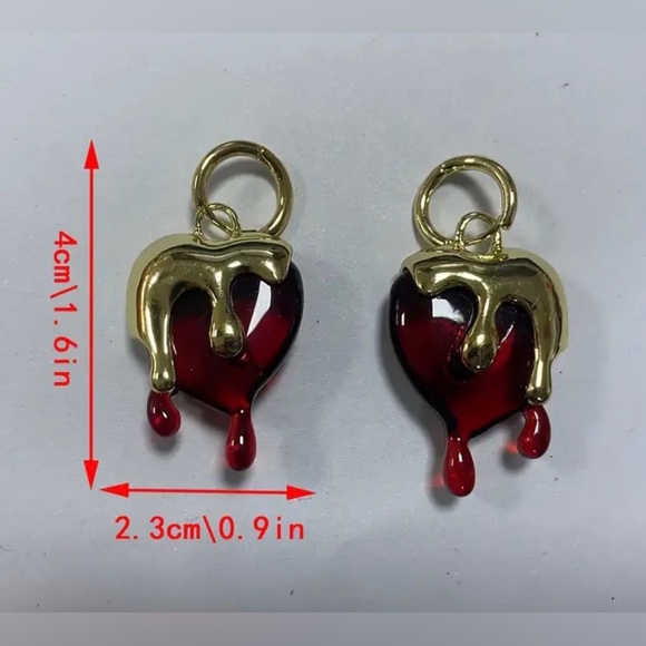 ❤️ Melting Gold over Red Heart Dangle Earrings - Picture 8 of 8